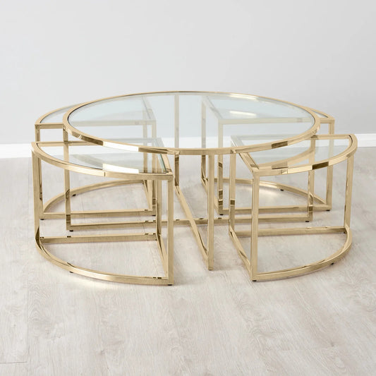 Stainless Steel and Glass Nesting Coffee Table Gold 100x45 cm