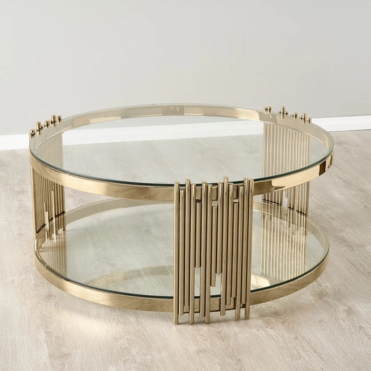 Stainless Steel and Glass Coffee Table Gold 102x46 cm