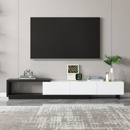 Modern Black and White Extendable Tv Table with 3 Drawers 180x40x35