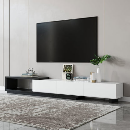 Modern Black and White Extendable Tv Table with 3 Drawers 180x40x35