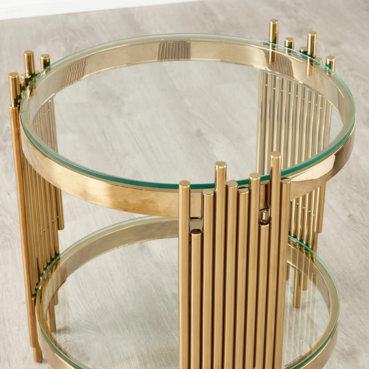 Stainless Steel and Glass Side Table Gold 50x55 cm