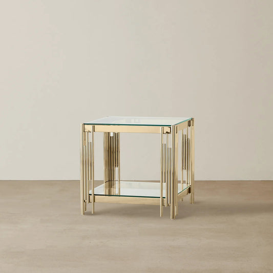 Stainless Steel and Glass Side Table Gold 55x55x55 cm