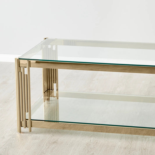 Stainless Steel and Glass Coffee Table Gold 120x60x45 cm