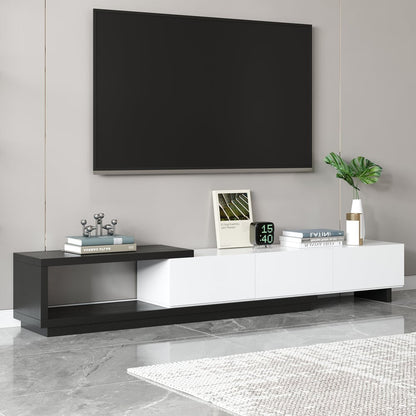 Modern Black and White Extendable Tv Table with 3 Drawers 180x40x35