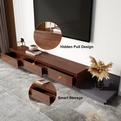 Modern Grey and Walnut Extendable TV Table with 3 Drawers 180x40x35 cm