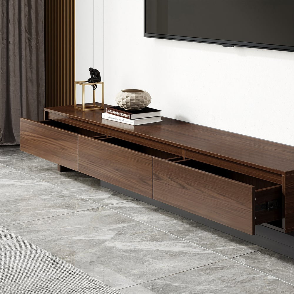 Modern Grey and Walnut Extendable TV Table with 3 Drawers 180x40x35 cm