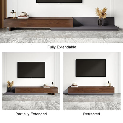 Modern Grey and Walnut Extendable TV Table with 3 Drawers 180x40x35 cm