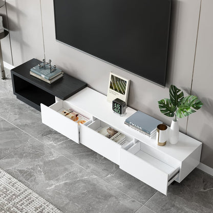 Modern Black and White Extendable Tv Table with 3 Drawers 180x40x35