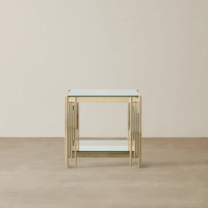 Stainless Steel and Glass Side Table Gold 55x55x55 cm