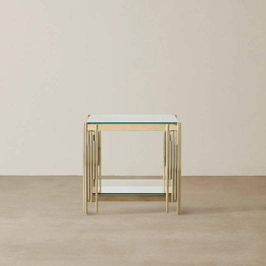 Stainless Steel and Glass Side Table Gold 55x55x55 cm