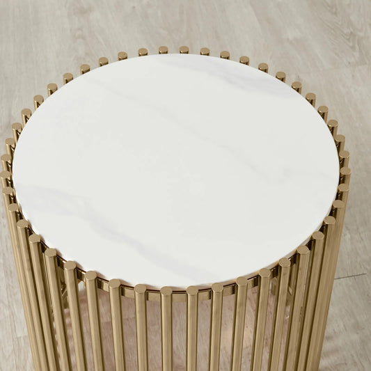 Stainless Steel and Marble Side Table Gold 50x52 cm
