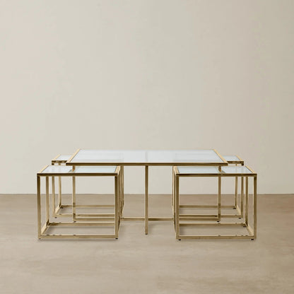 Stainless Steel and Glass Nesting Coffee Table Gold 100x100x45 cm