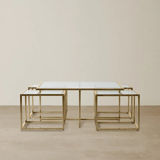 Stainless Steel and Glass Nesting Coffee Table Gold 100x100x45 cm