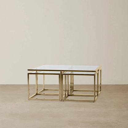 Stainless Steel and Glass Nesting Coffee Table Gold 100x100x45 cm