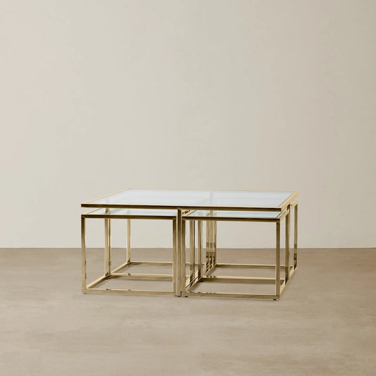 Stainless Steel and Glass Nesting Coffee Table Gold 100x100x45 cm